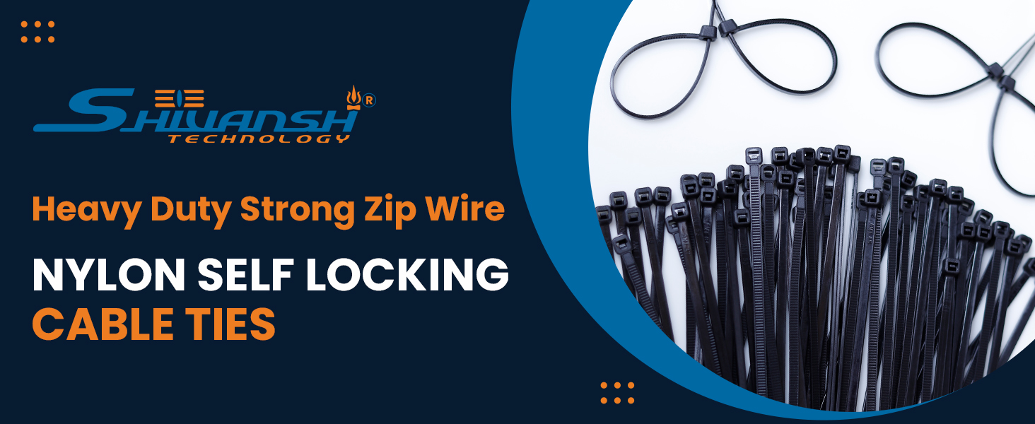 Shivansh Technology Nylon Cable Zip Tie Black 12"inch | 300x3.6 mm | 100pcs