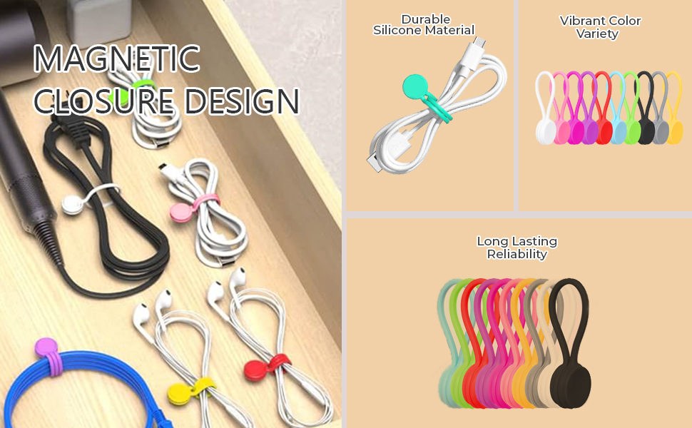 ZORBES 10 Pcs Magnetic Cable Ties, Reusable Cord Wrap, Fridge Clips