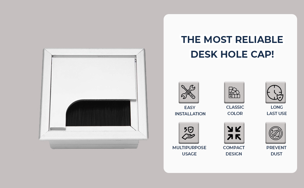 HASTHIP Desk Cable Hole Cover Aluminium 80x80mm Easy Install Cap