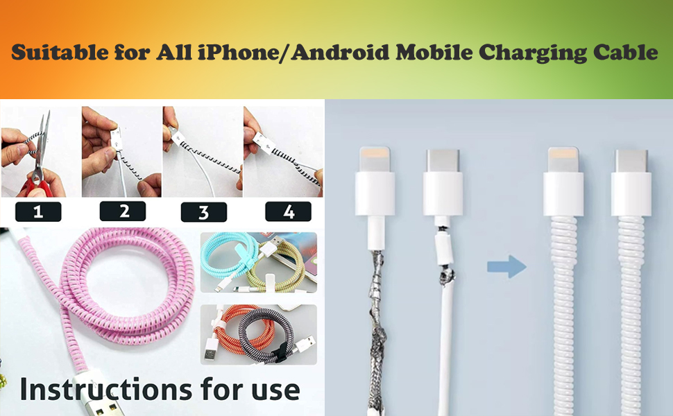 Ultimate Spiral Chargers Cable Protector Protective Sleeve Cover, Headphone Saver for Mobile Phone, iPhone and Android Charging Cables (Shine 1 PEC)