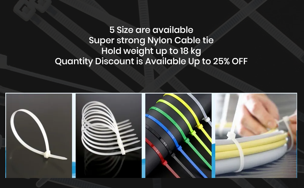NM- Nylon Cable tie (White) - Pack of 100 (6 Inches)