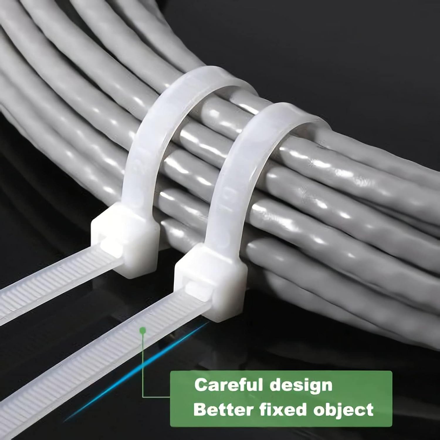 (6 Inch + 8 Inch + 10 Inch, 100 Pcs Each, Total 300 Pcs) White Nylon Cable Tie Combo Pack – Flexible Self Locking Zip Ties for Wire Management, Electrical & DIY Use