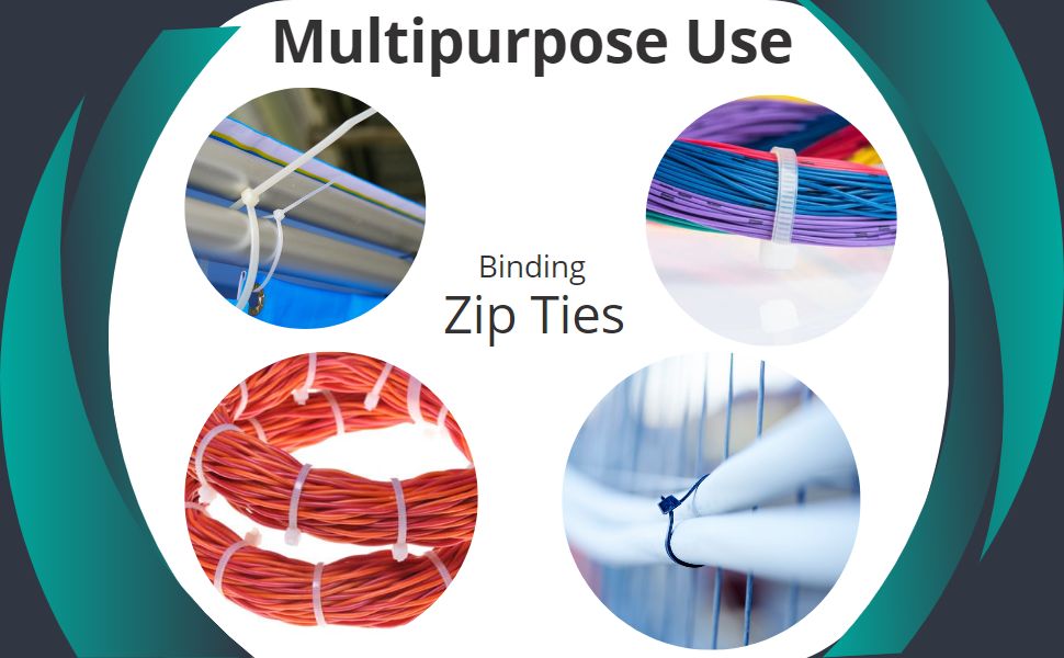(6 Inch + 8 Inch + 10 Inch, 100 Pcs Each, Total 300 Pcs) White Nylon Cable Tie Combo Pack – Flexible Self Locking Zip Ties for Wire Management, Electrical & DIY Use