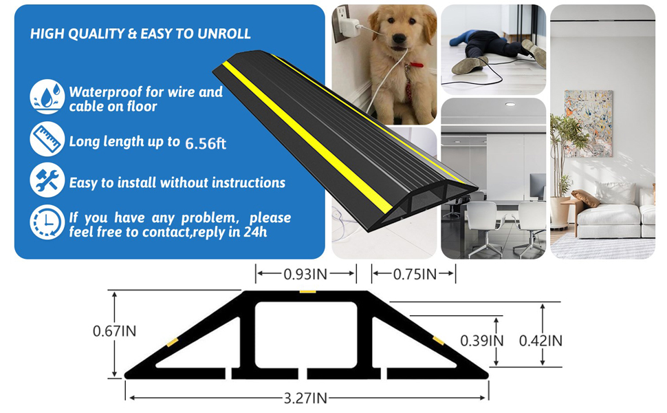 HASTHIP® 6.56ft Floor Cord Cover Protector PVC 3 Channels Contains Cords