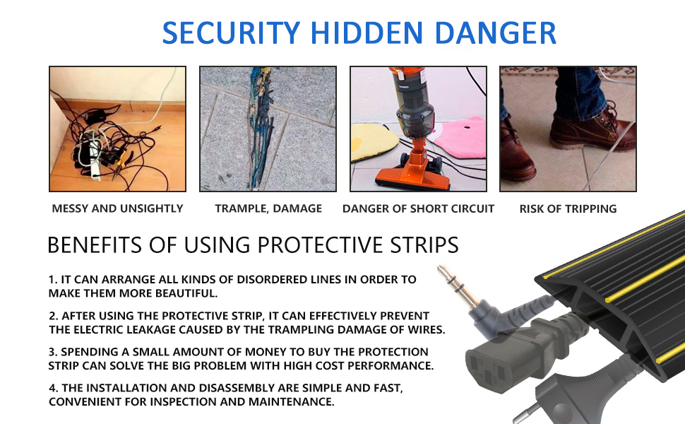 HASTHIP® 6.56ft Floor Cord Cover Protector PVC 3 Channels Contains Cords