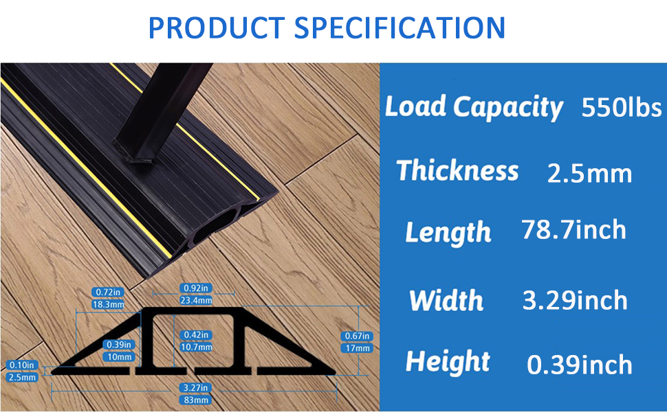HASTHIP® 6.56ft Floor Cord Cover Protector PVC 3 Channels Contains Cords