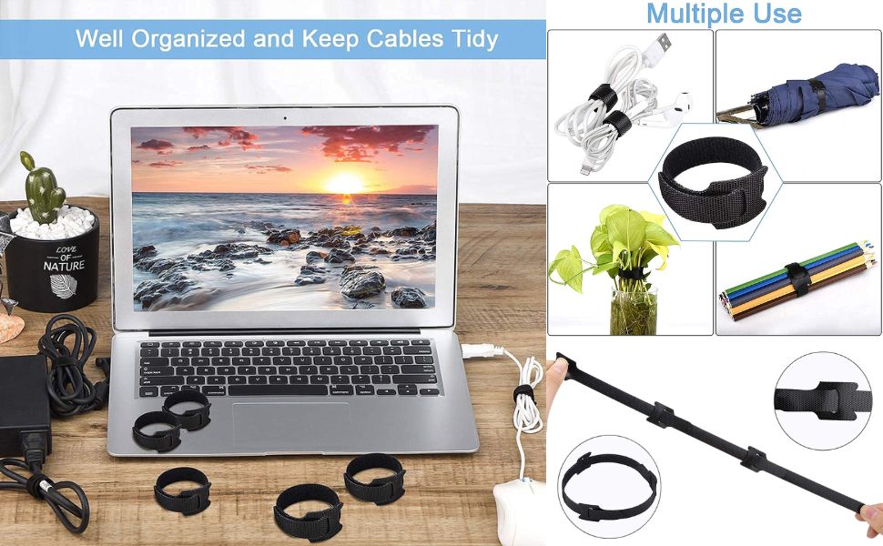 Hian Reusable Wire Ties, Cable Management Fastener Wraps, 6 Inch, Black, Adjustable Hook and Loop Cable Organizers for PC, TV, Desk, Home and Office, Pack of 120