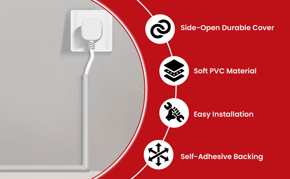 Serplex 6.6ft PVC Cord Cover for 1 Wire About 0.24" Diameter, Self Adhesive