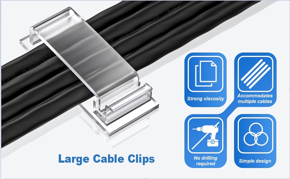 40Pcs Strong Self Adhesive Cable Management Clips, Upgraded Wire Holders, 3M Large Cable Organizers Wire Clips Cord Holder for TV PC Laptop Ethernet Cable Desktop Office Car (Transparent) (2)