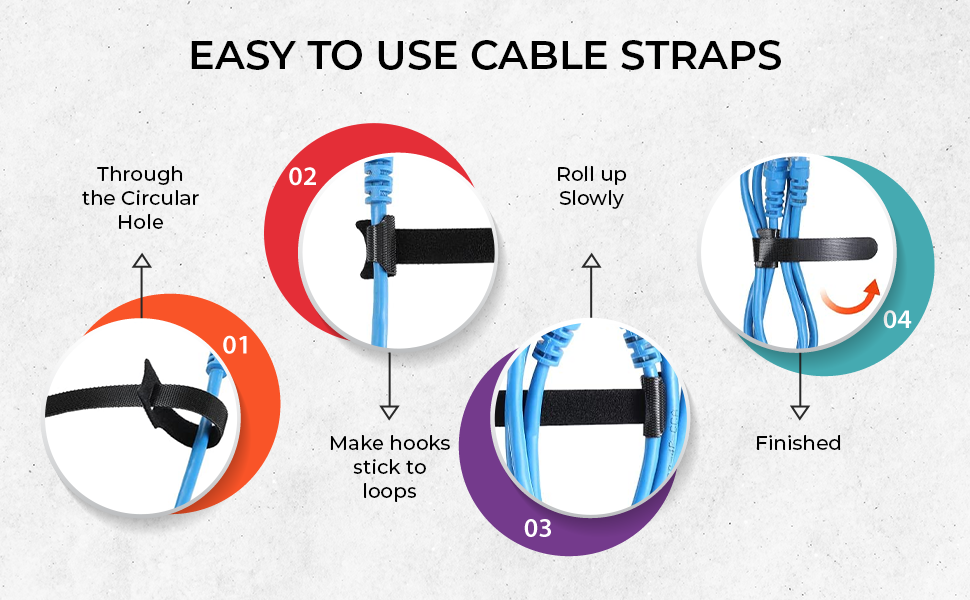 FLORICAN Cable Organiser, Cord Management System for PC, TV, Home Theater, Speaker, Reusable Cable Straps for Desk, WFH Accessories, Reusable Cable Ties Strap (Pack of 3)