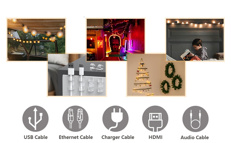 60Pcs Cable Clips, Strong Self Adhesive Padded Wire Holder, Sticky Clips Mounted Round Plastic Cord for Management Home Office Transparent