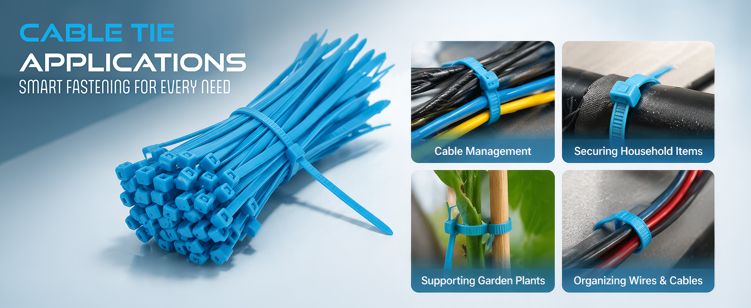 Electronic Spices 2.5mm X 150mm Blue Color Multi-purpose Self Locking Nylon 66 Industrial Grade Cable Tie Pack of 100pcs