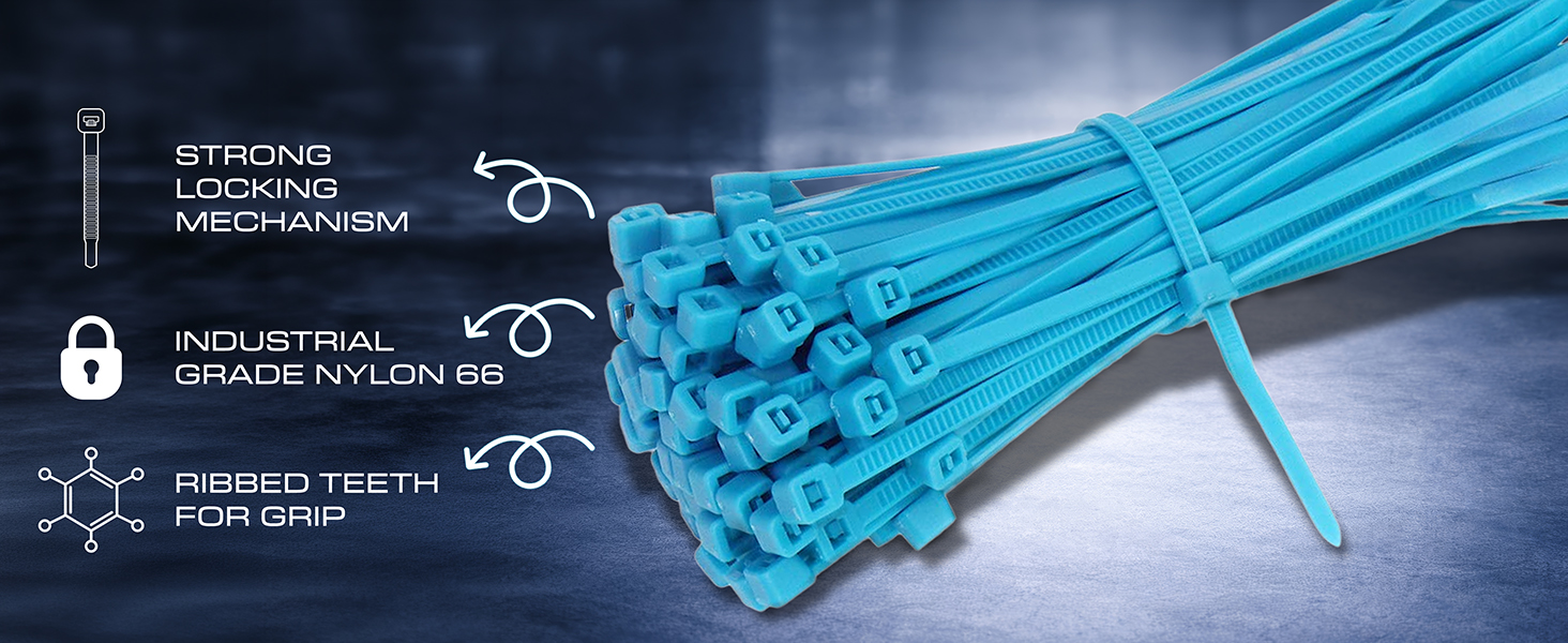 Electronic Spices 2.5mm X 150mm Blue Color Multi-purpose Self Locking Nylon 66 Industrial Grade Cable Tie Pack of 100pcs