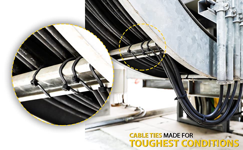 SCHOFIC Cable Zip Ties Heavy Duty 200 MM, 4.8MM Ultra Strong Plastic [POLYAMIDE] Wire Ties with 49 Pounds Tensile Strength, Nylon Tie -BLACK (200)