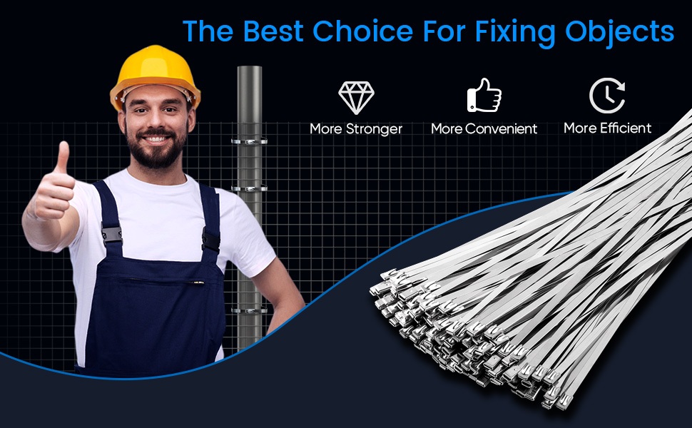 OFFO Metal Zip Ties 11.8 in 100 PCS Chain Link fence Ties Premium Heavy Duty Stainless Steel Wire Multifunctional Locking Exhaust Wrap Flexible Durable