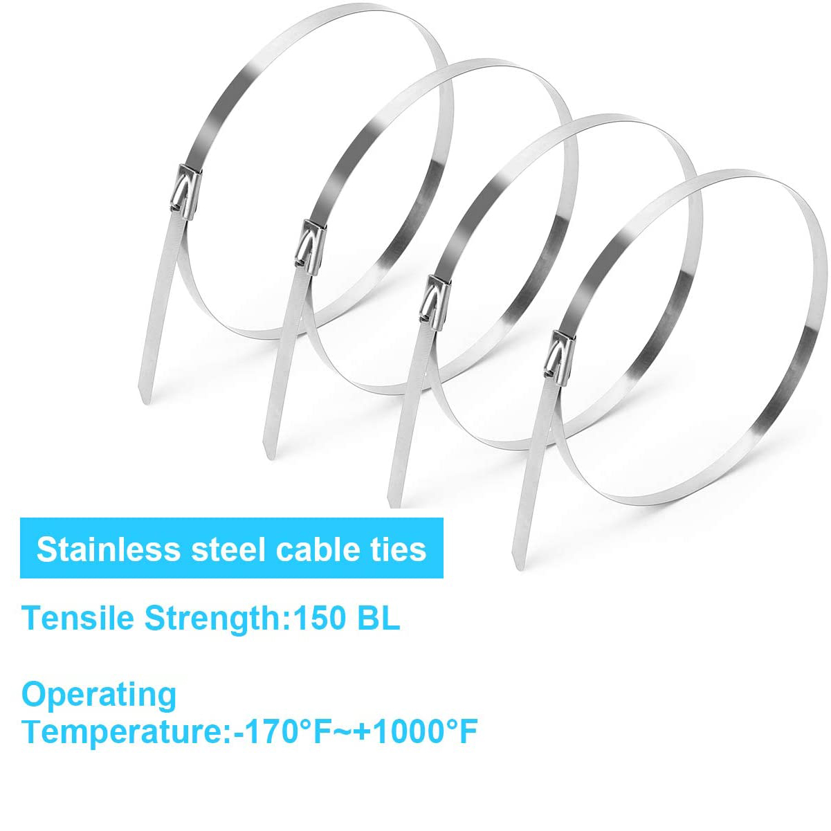 ADD GEAR Stainless Steel (316) Self-Locking Cable Zip Ties Exhaust Wrap Multi-Purpose DIY Locking Cable Metal Zip Ties - (360 mm / 14 inches) (10)