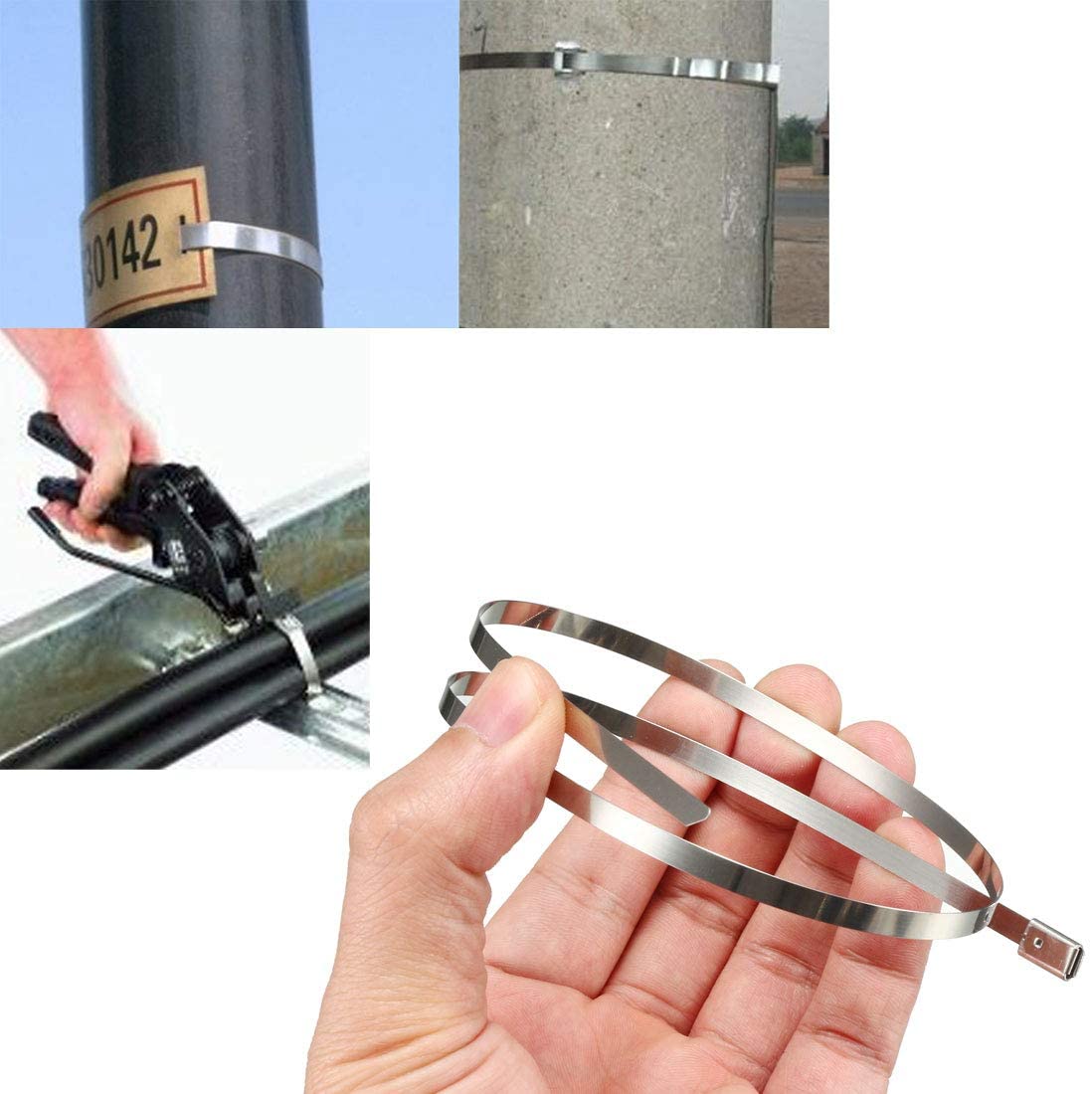 ADD GEAR Stainless Steel (316) Self-Locking Cable Zip Ties Exhaust Wrap Multi-Purpose DIY Locking Cable Metal Zip Ties - (100 mm / 4 inches) (10)