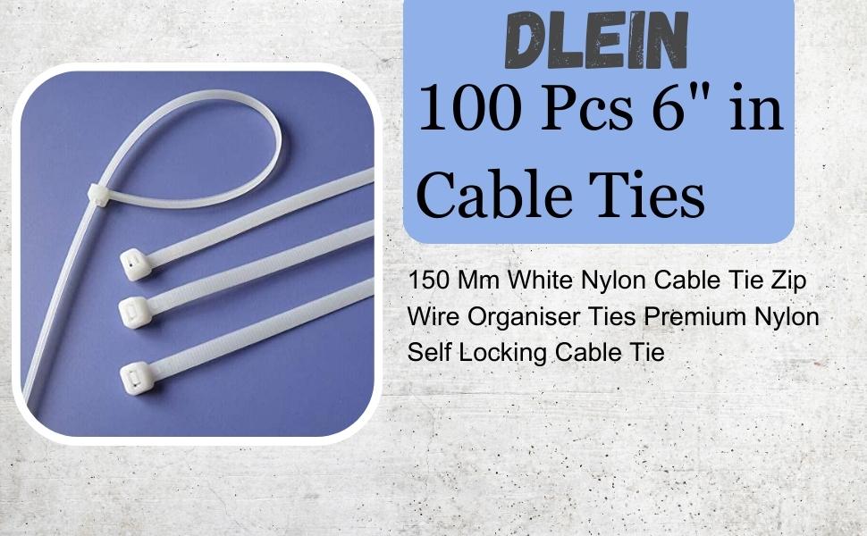 100 Pcs 6" in Cable Ties 150 Mm White Nylon Cable Tie Zip Wire Organiser Ties Premium Nylon Self Locking Cable Tie (White)(150 x 2.5 MM)