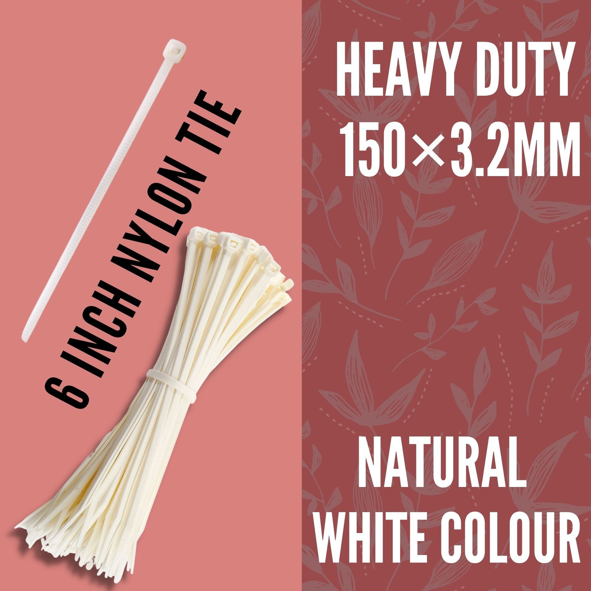 Cable Ties 6 Inch { 300 Pcs } Nylon Zip Ties Self Locking With Heavy Duty White 150 × 3.2 mm