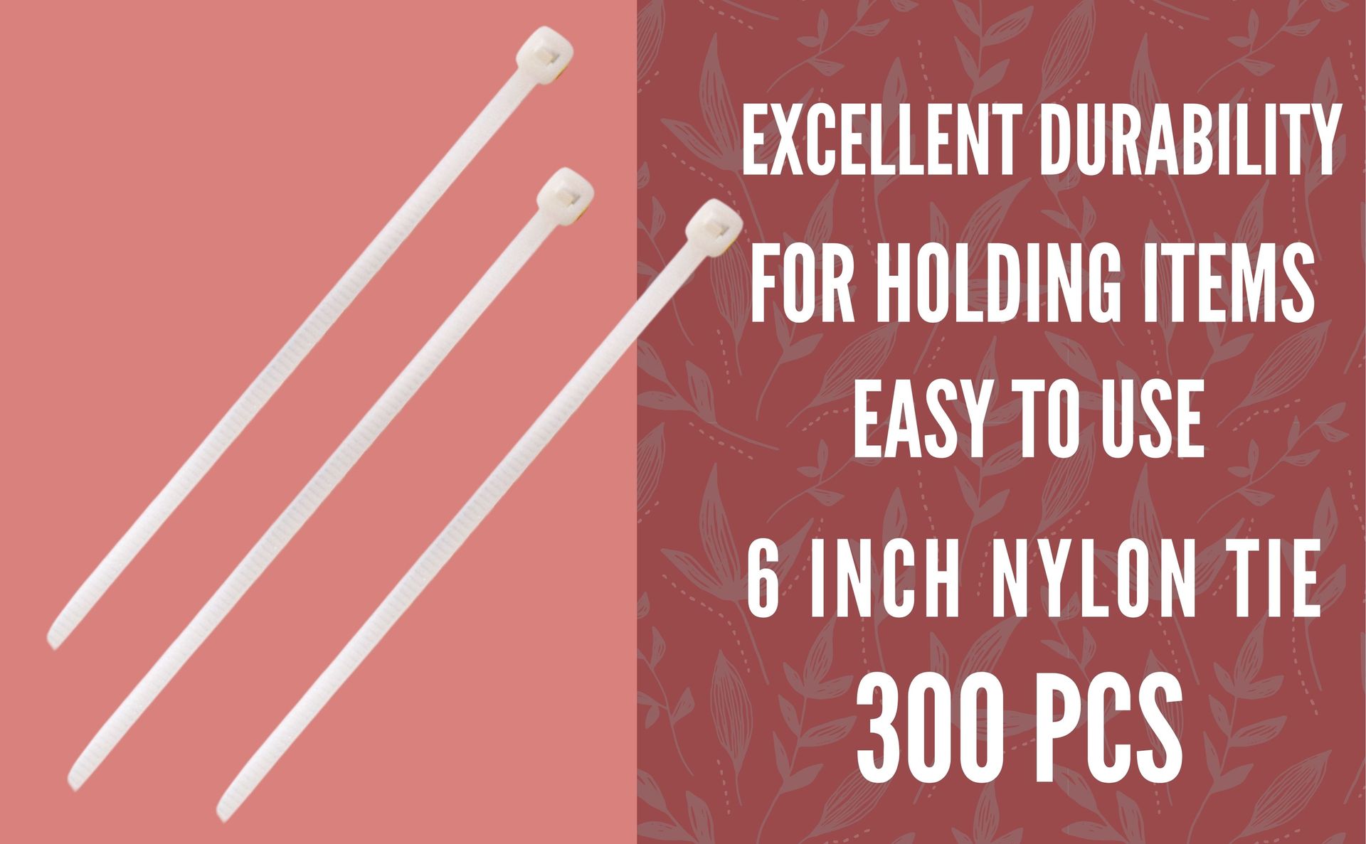 Cable Ties 6 Inch { 300 Pcs } Nylon Zip Ties Self Locking With Heavy Duty White 150 × 3.2 mm