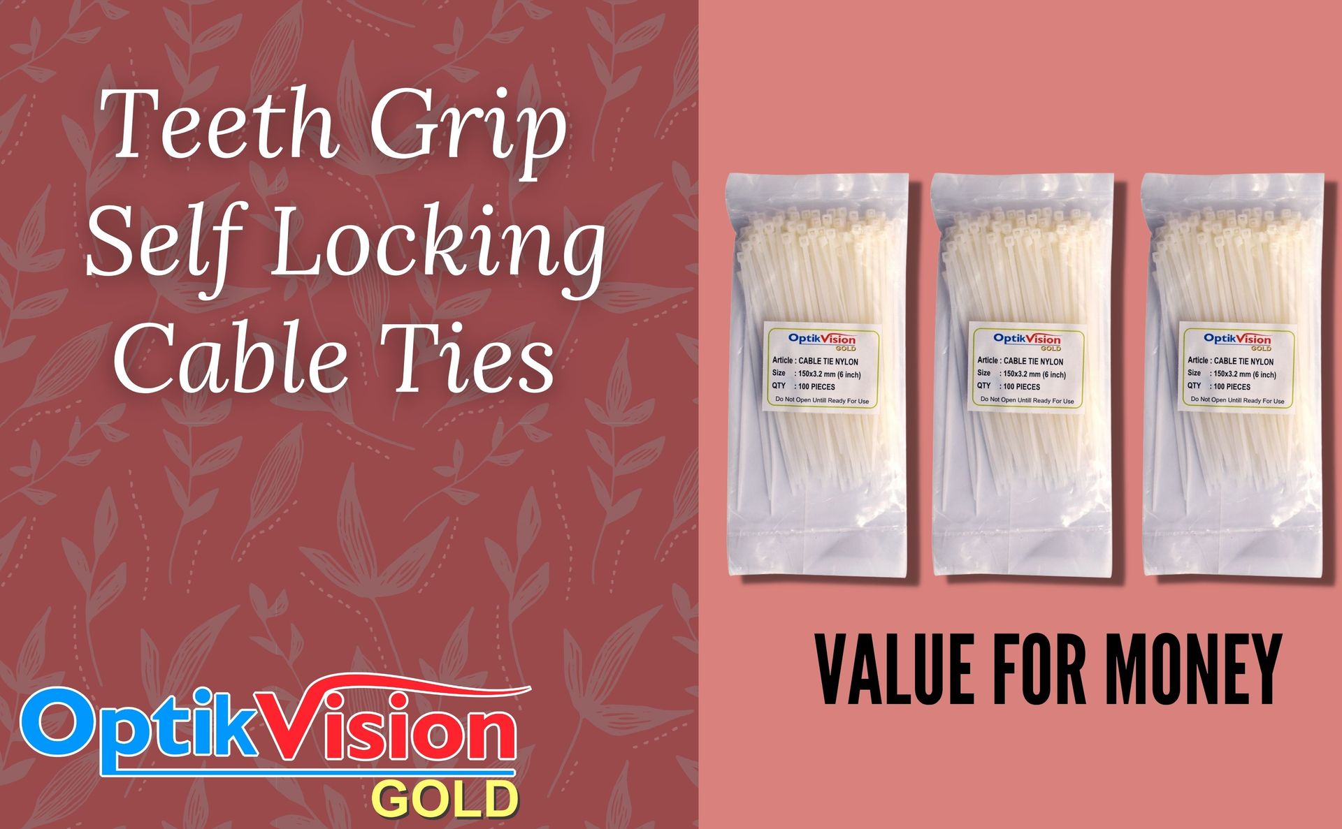 Cable Ties 6 Inch { 300 Pcs } Nylon Zip Ties Self Locking With Heavy Duty White 150 × 3.2 mm