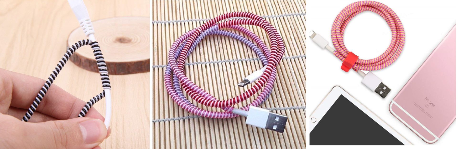 Spiral Triple Colors Cable Cord Protectors Winders for Mobile Phone Charging Cable Earphones (1.5 m) 2pcs