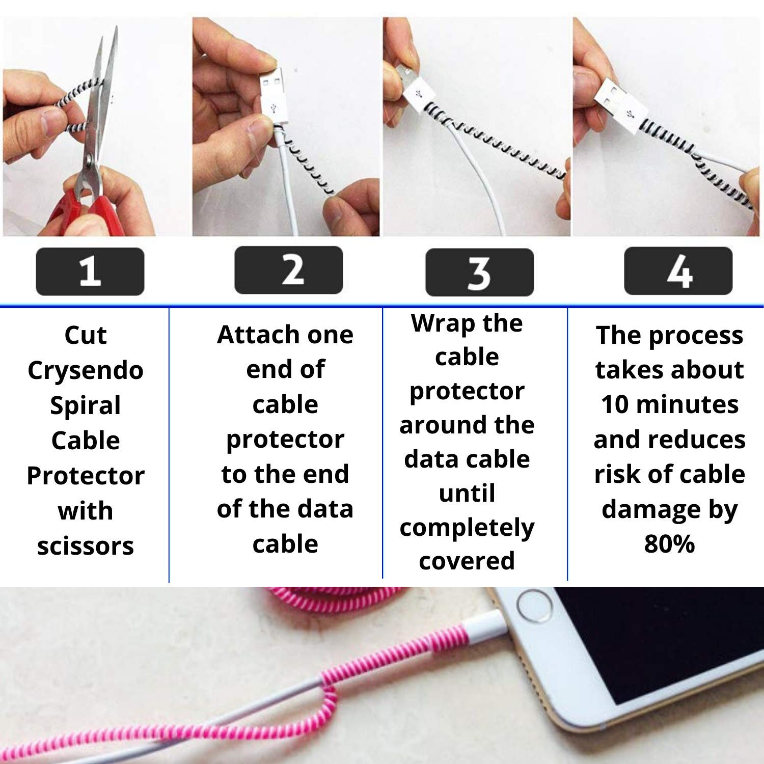 Spiral Triple Colors Cable Cord Protectors Winders for Mobile Phone Charging Cable Earphones (1.5 m) 2pcs