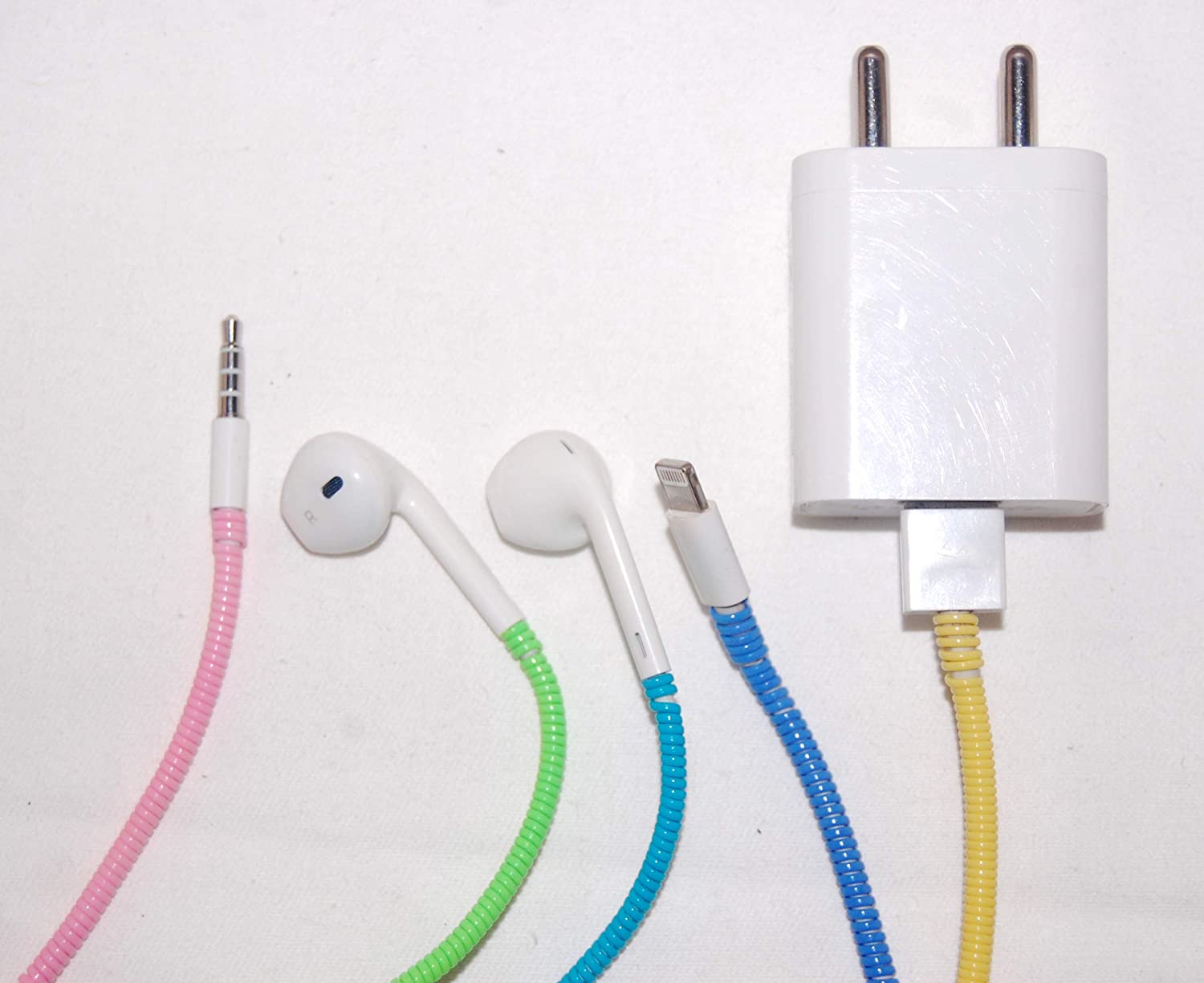 Spiral Triple Colors Cable Cord Protectors Winders for Mobile Phone Charging Cable Earphones (1.5 m) 2pcs