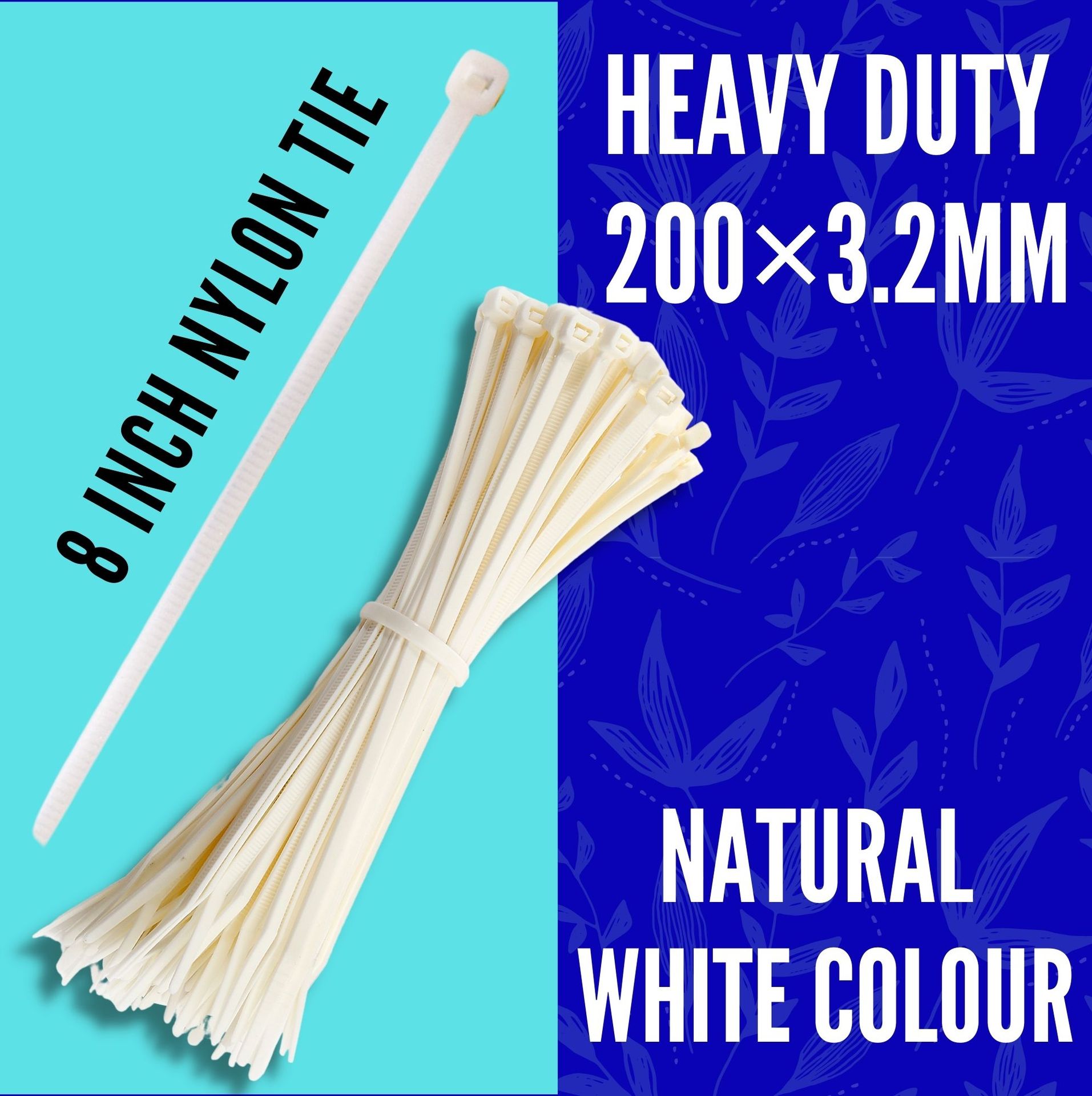 Cable Ties 8 Inch { 300 Pcs } Nylon Zip Ties Self Locking With Heavy Duty White 200 × 3.2 mm