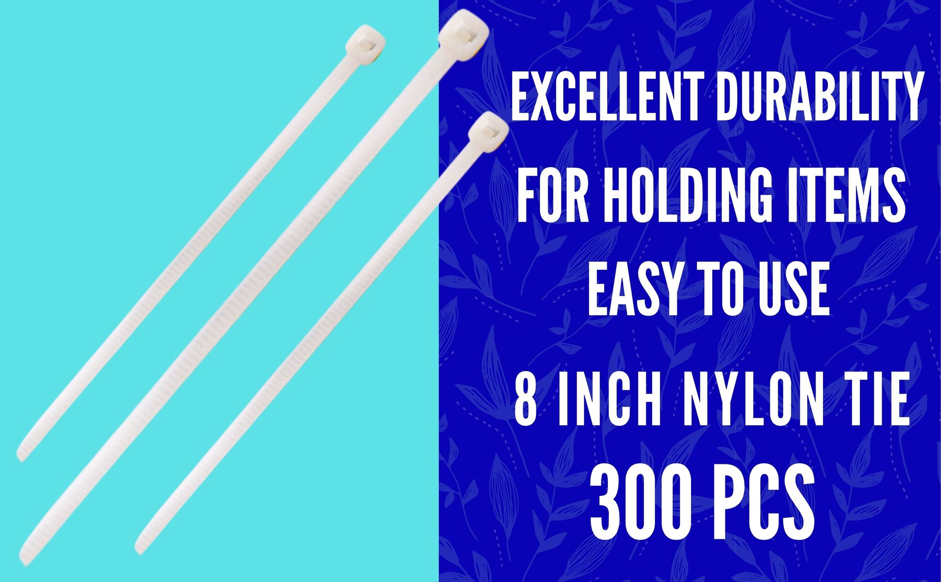 Cable Ties 8 Inch { 300 Pcs } Nylon Zip Ties Self Locking With Heavy Duty White 200 × 3.2 mm