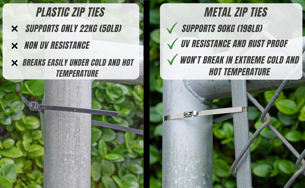 HS Metal Zip Ties Stainless Steel Cable Tie 11.8 Inch (100 Pack) Extra Heavy Duty Self-Locking Strap Ties 225 Lbs Perfect for Exhaust,Fence Outdoor,Automotive