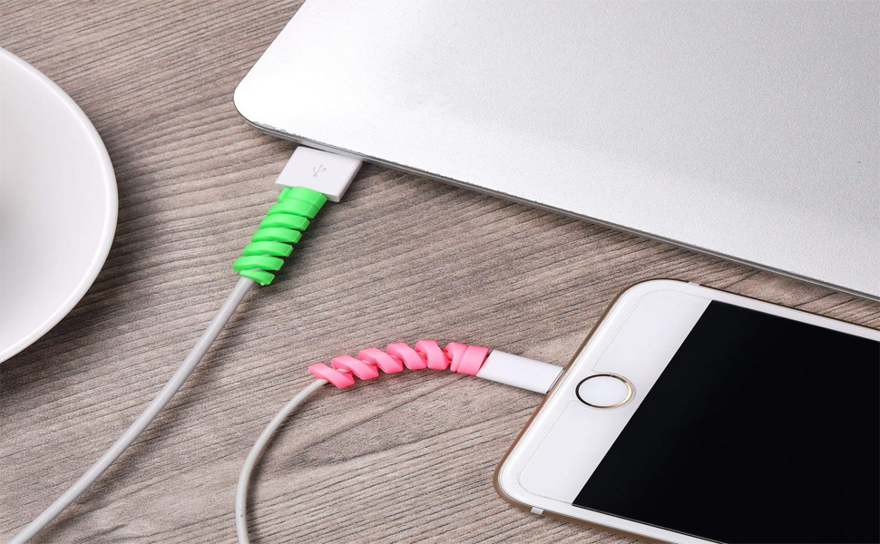 MorningVale Ultra Spiral Charger Cable Protector Data Cable Saver Charging Cord Protective Cable Cover Set of 2 (8 Pieces)