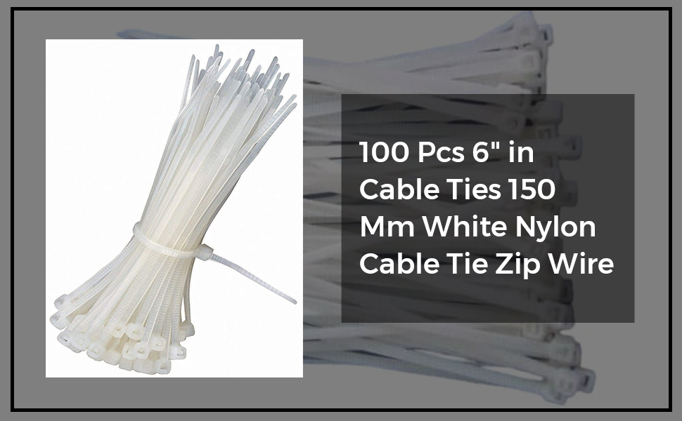 CRAFTSFY 100 Pcs 6" in Cable Ties 150 Mm White Nylon Cable Tie Zip Wire Organiser Ties Premium Nylon Self Locking Cable Tie (White)(150 x 2.5 MM)