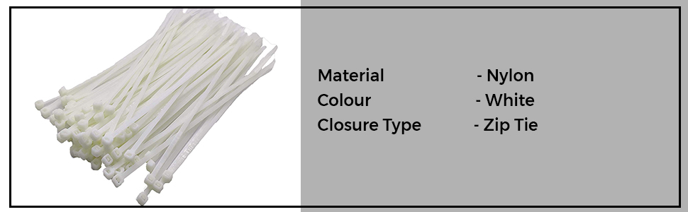 CRAFTSFY 100 Pcs 6" in Cable Ties 150 Mm White Nylon Cable Tie Zip Wire Organiser Ties Premium Nylon Self Locking Cable Tie (White)(150 x 2.5 MM)