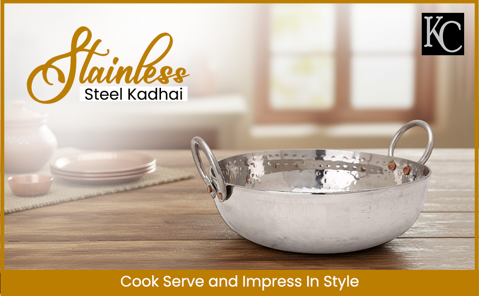 KC Sandwich Bottom Heavy Guage Stainless Steel Hammered Kadhai Cookware(1500 ML)