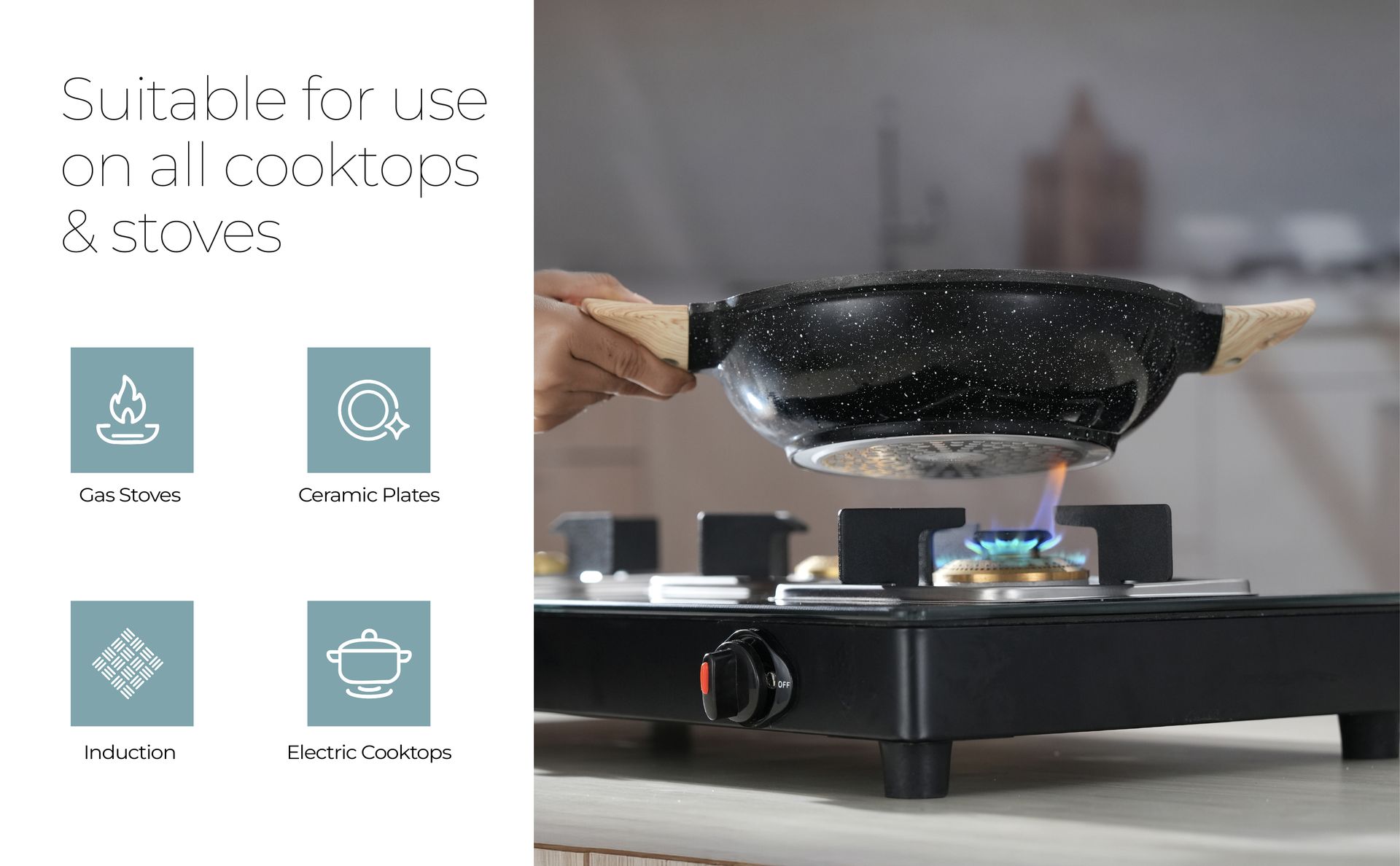 Lifelong Die-Cast Kadhai 24cm with Glass Lid & Wooden Spatula | 1.9L, 1.5Kg | Gas & Induction Compatible | Even Heat Distribution, Toxin & Teflon Free, Non-Stick, & Durable | Perfect for Cooking