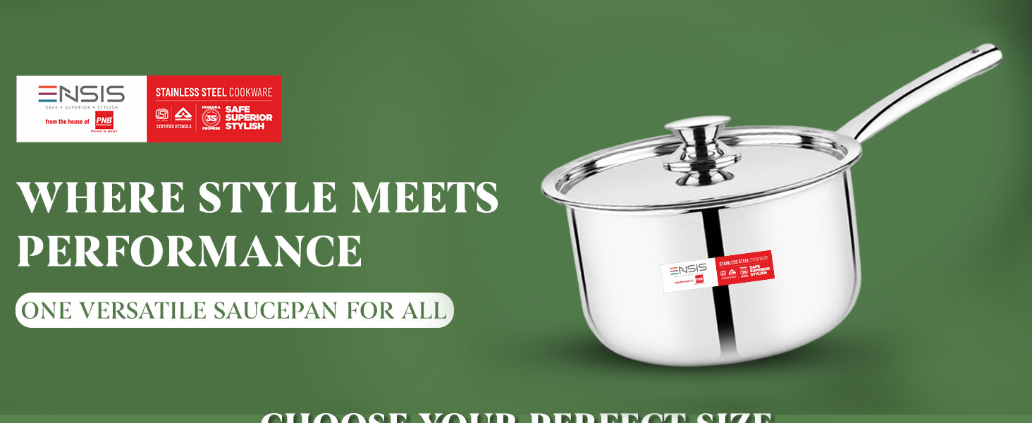 ENSIS triply Induction Sauce pan | Stainless Steel Triply Cookware | 1.5 Liter Tea Saucepan | 16 cm Sauce pan with lid - 5 Year Warranty | Steel Saucepan for Tea