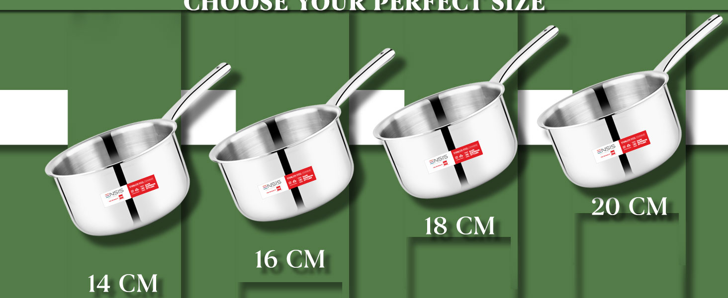ENSIS triply Induction Sauce pan | Stainless Steel Triply Cookware | 1.5 Liter Tea Saucepan | 16 cm Sauce pan with lid - 5 Year Warranty | Steel Saucepan for Tea