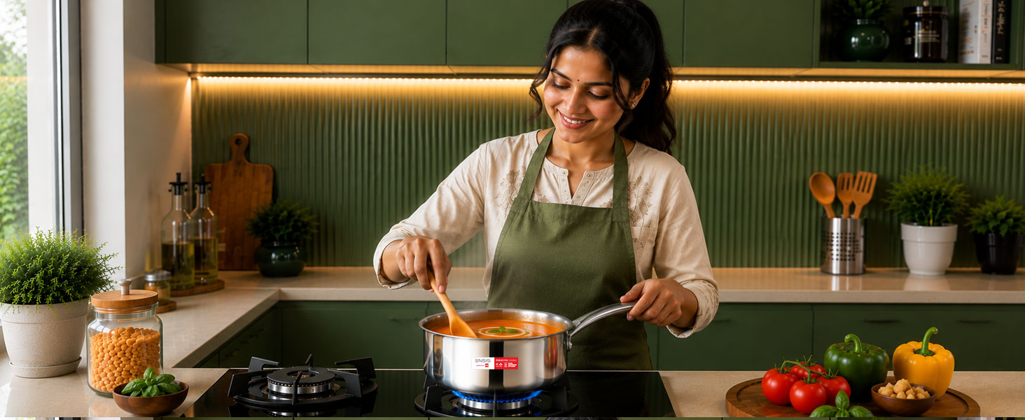 ENSIS triply Induction Sauce pan | Stainless Steel Triply Cookware | 1.5 Liter Tea Saucepan | 16 cm Sauce pan with lid - 5 Year Warranty | Steel Saucepan for Tea