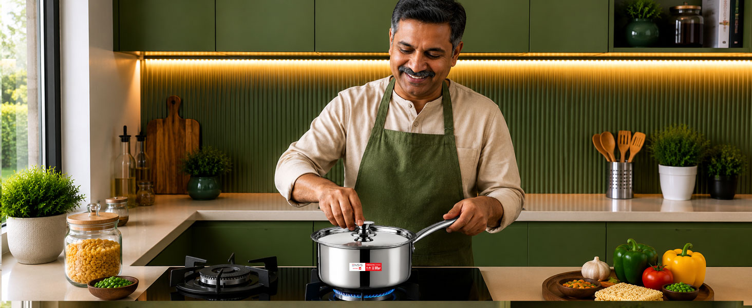 ENSIS triply Induction Sauce pan | Stainless Steel Triply Cookware | 1.5 Liter Tea Saucepan | 16 cm Sauce pan with lid - 5 Year Warranty | Steel Saucepan for Tea