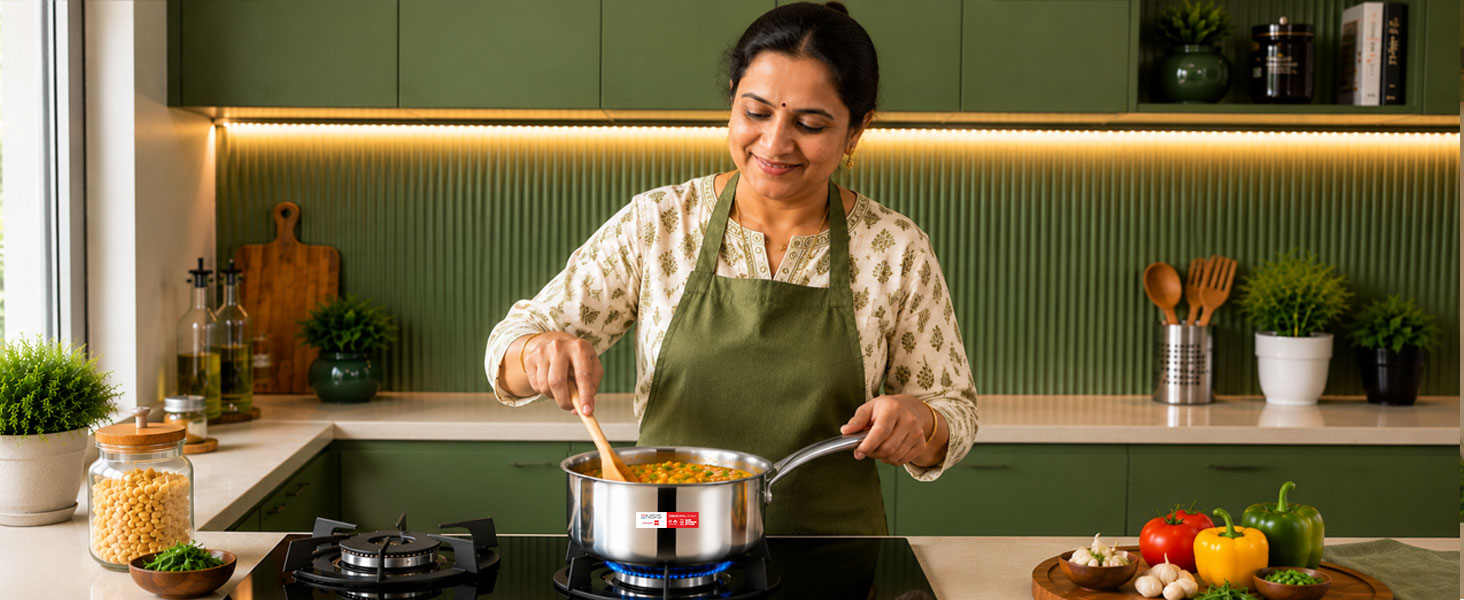 ENSIS triply Induction Sauce pan | Stainless Steel Triply Cookware | 1.5 Liter Tea Saucepan | 16 cm Sauce pan with lid - 5 Year Warranty | Steel Saucepan for Tea