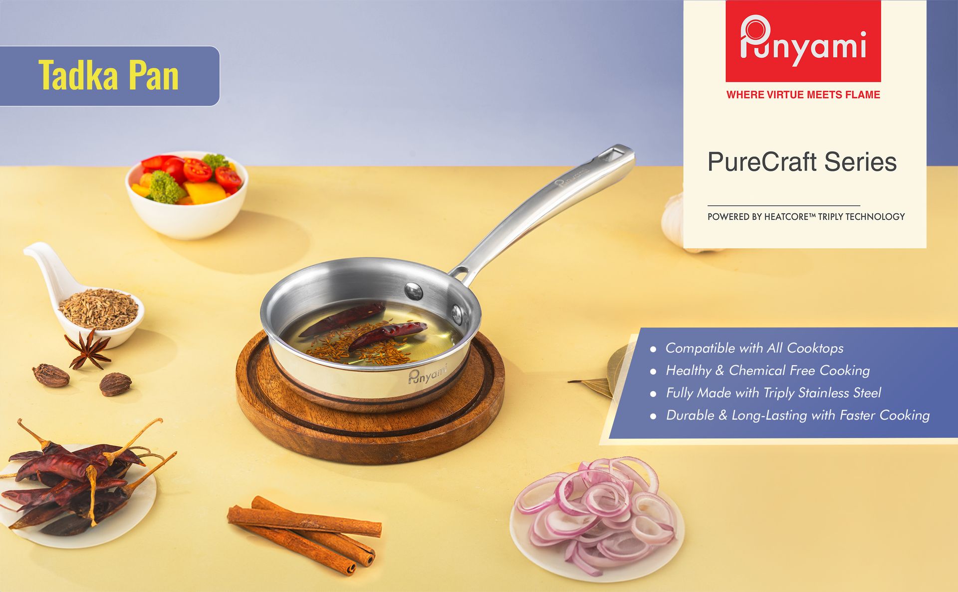 Triply Stainless Steel Tadka Pan (0.6L, 13cm) with Innovative Stay-Cool Handle, 2.5mm Thick Heavy Bottom Milk Pan & Tadka Pan, No Chemical Coating, Induction Friendly Cookware, 5 Year Warranty