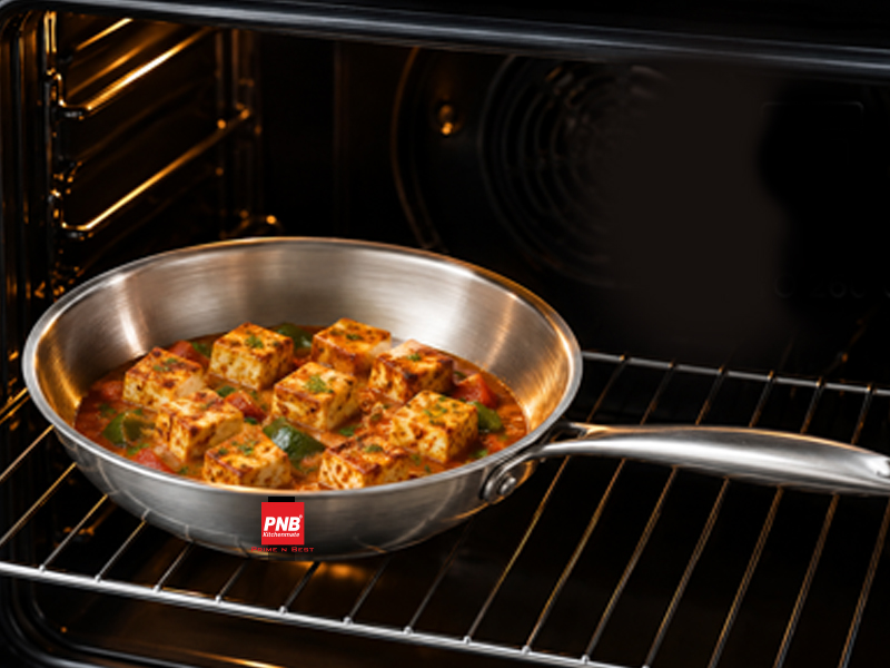 PNB Triply Stainless Steel Frypan with Tempered Glass Lid | 18 cm 1.5 Litre | 3-Ply Induction Gas Compatible | PFOA Free Healthy Cookware | 5 Year Warranty | Compact Frying Pan for 1-2 Person