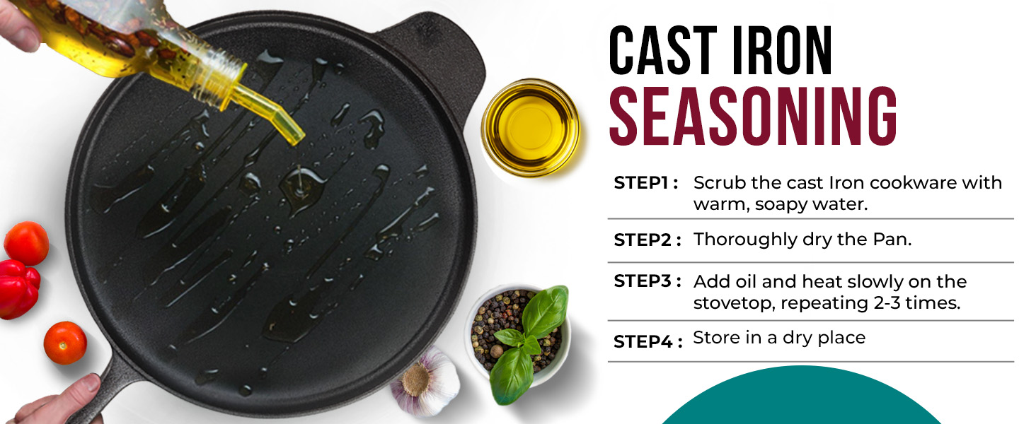 SOLARA Crownstone Cast Iron Dosa Tawa 12 Inch with Handle