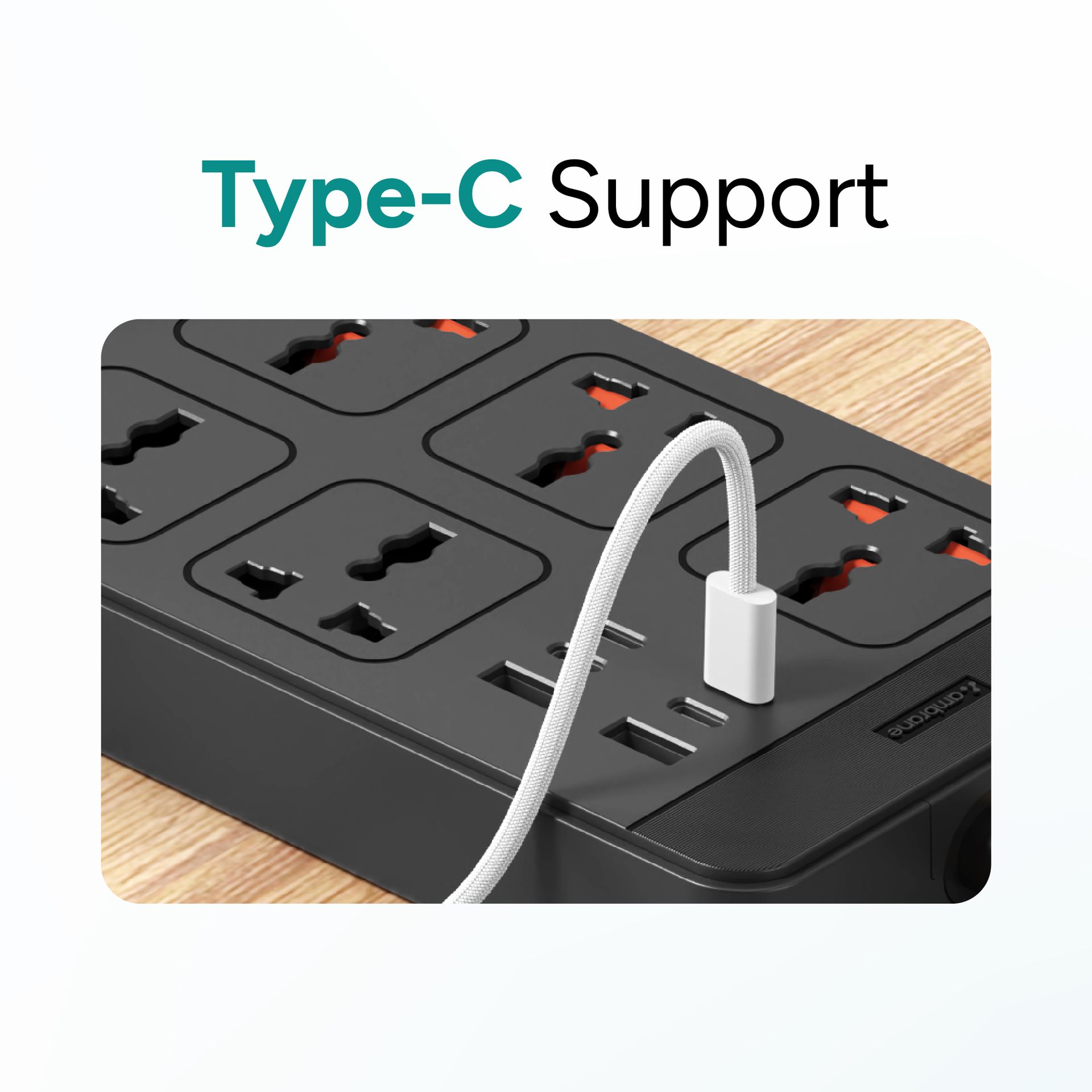 Ambrane Extension Board, 4 Type C, 2 USB, 5 International Power Sockets, 2500W Output, Long Cable, Wall Mount Option, Supports Laptop Charging for Office, Home Appliances (SmartStrip 2 Pro, Black)