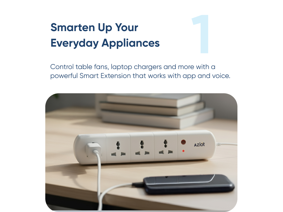 AZIOT 4 Socket Smart Extension - WiFi/Bluetooth, Power Monitoring, Individual Control, Made in India, Timer Function, Works with Home and Alexa