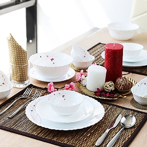 CELLO Tropical Lagoon Dazzle Series Opalware Dinner Set of 18 Pieces For Family of 6 | Bone-Ash Free & Leadfree Opal Glass, Microwave & Dishwasher Safe Plates & Bowls Crockery Set For Dining & Gifting