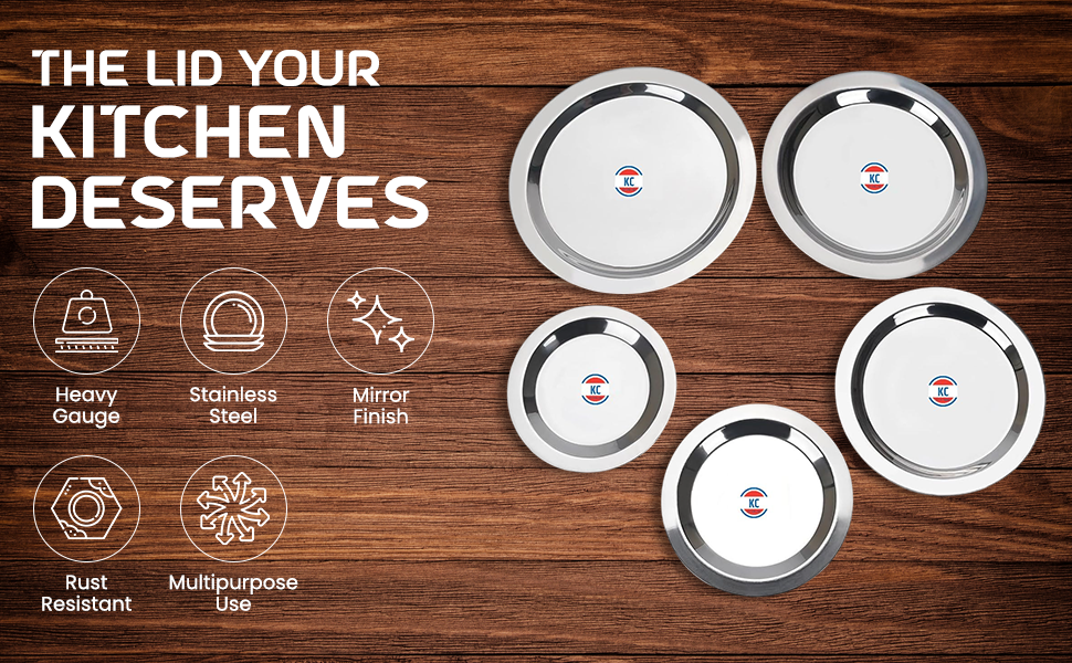 KC Stainless Steel Heavy Gauge Ciba/Lids/Tope/Cheeba Cover Set of 5 Pcs (14.5cm, 15.5cm, 16.5cm, 18.0cm, 19.0cm), Silver