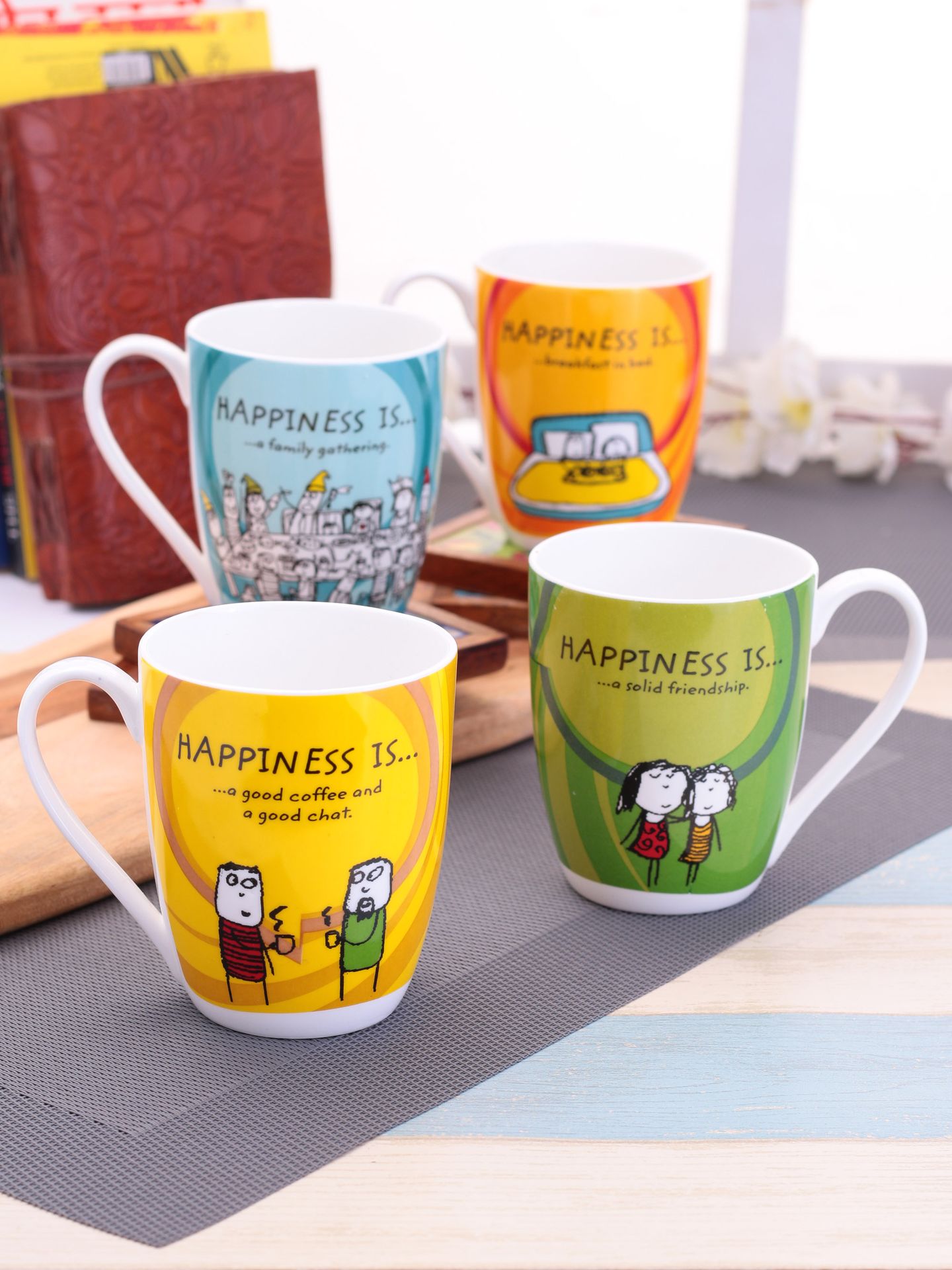 Clay Craft Ceramic Coffee Mugs - Set of 4, Multicolour, 220ml