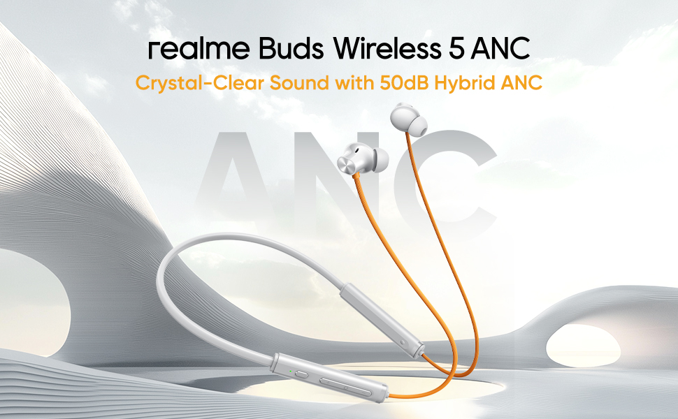realme Buds Wireless 5 ANC in Ear Bluetooth Headphones,50dB ANC, 13.6mm Dynamic Bass Driver,360° Spatial Audio,45ms Low Latency,Upto 38hrs Playback,IP55 Rating,Dual Device Connection (Midnight Black)